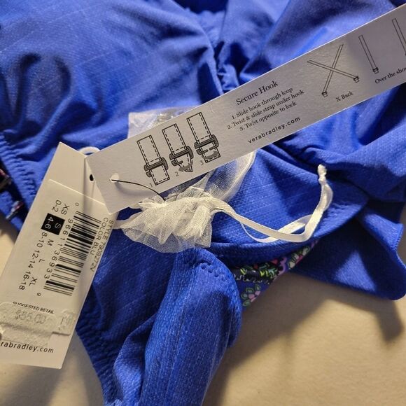 "Vera Bradley " Woman's bikini top  Size: Small  blue/Embroidered floral NWT - Picture 7 of 8